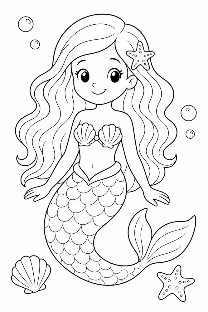 Cute Mermaid Mermaid Simple Portrait coloring page