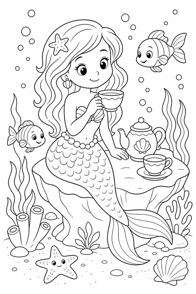 Cute Mermaid Mermaid Underwater Tea coloring page
