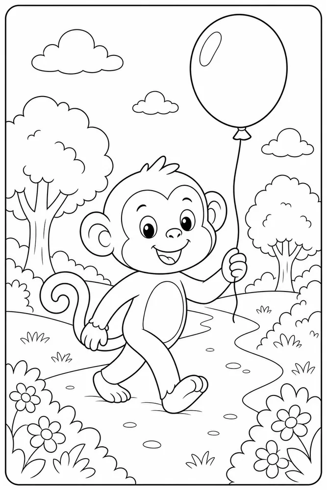 Cute Monkey Monkey Balloon Walk coloring page