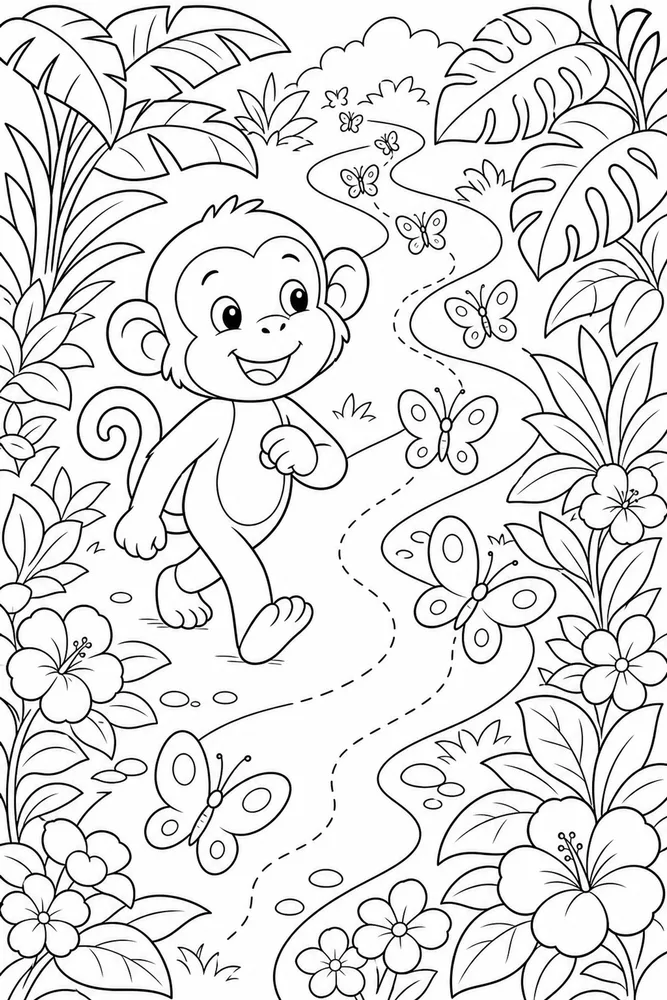 Cute Monkey Monkey Butterfly Path coloring page