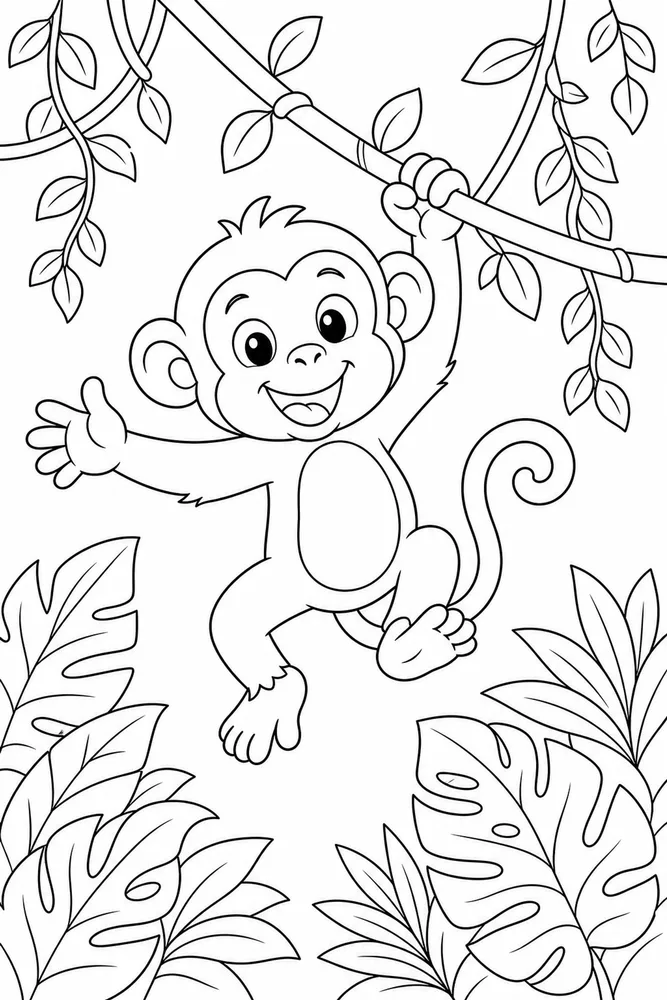 Cute Monkey Monkey Jungle Swing coloring page
