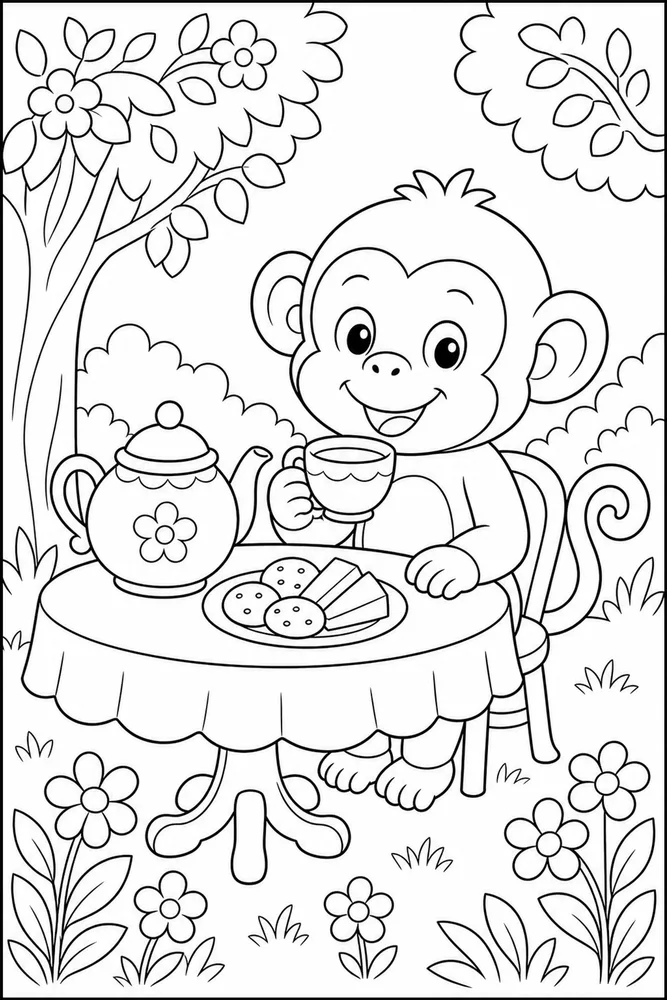 Cute Monkey Monkey Tea Table coloring page