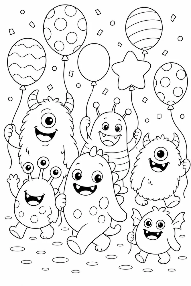 Cute Monster Monster Balloon Parade coloring page