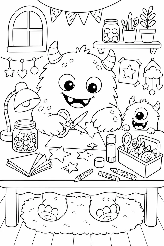 Cute Monster Monster Craft Desk coloring page