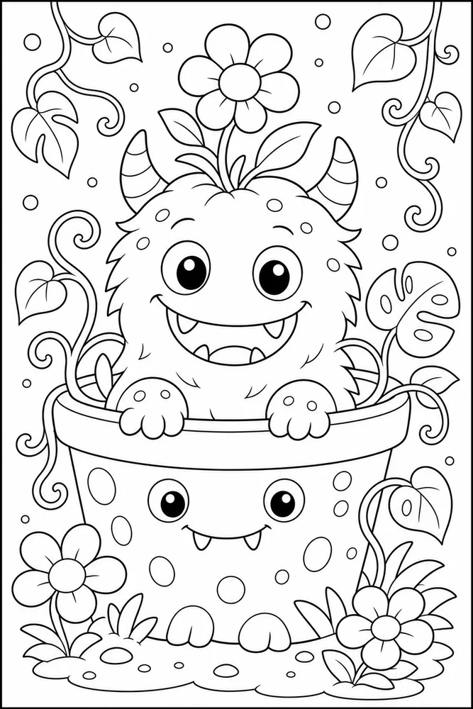 Cute Monster Monster Flower Pot coloring page