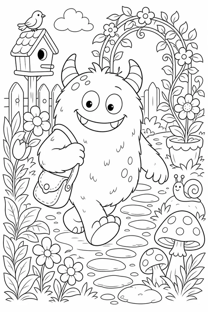 Cute Monster Monster Garden Walk coloring page