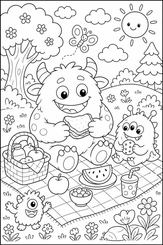 Cute Monster Monster Picnic Blanket coloring page