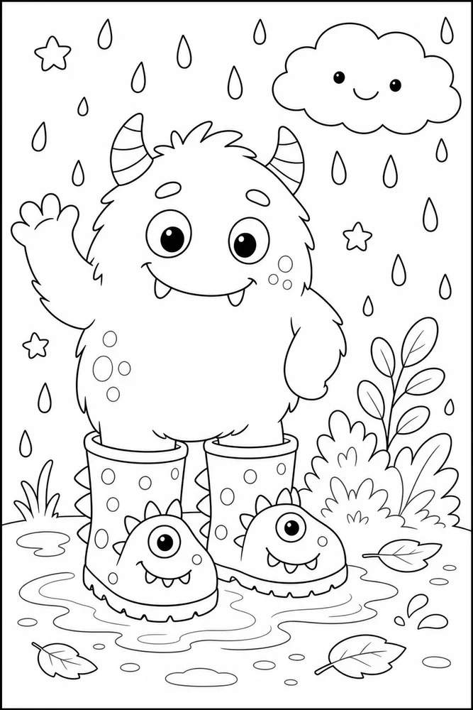 Cute Monster Monster Rain Boots coloring page