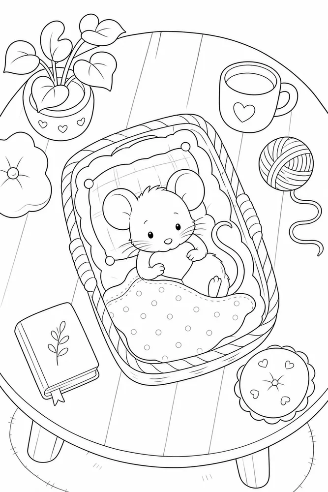 Cute Mouse Cute mouse cozy indoor moment coloring page