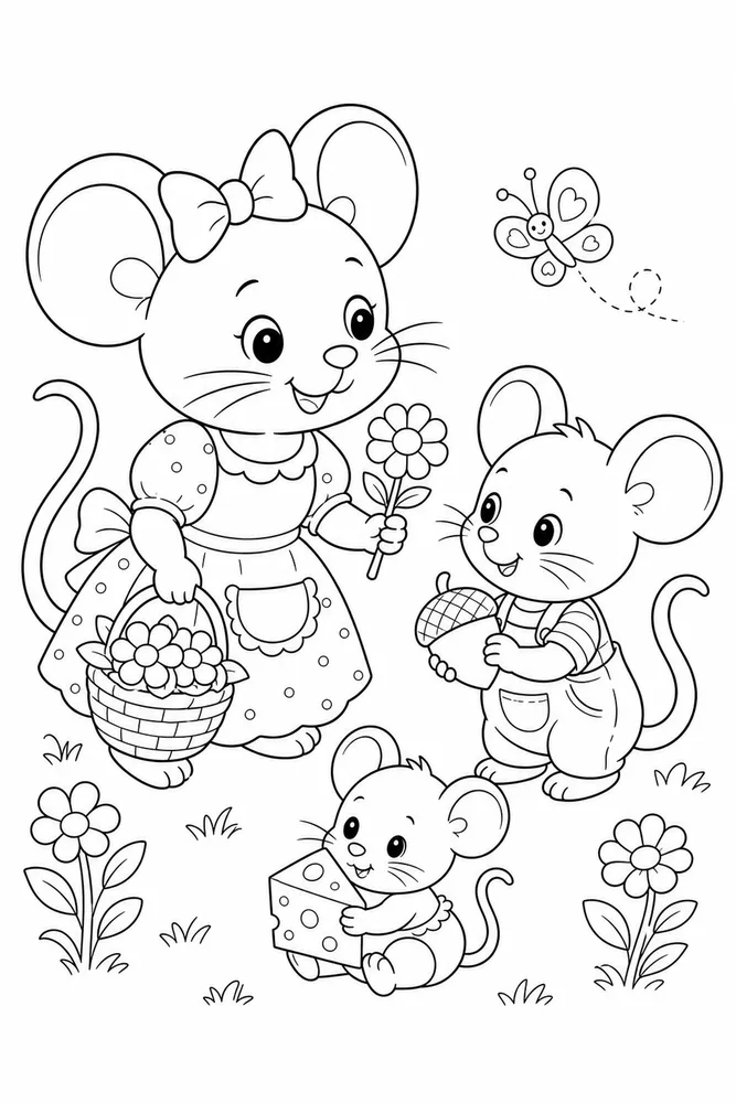 Cute Mouse Cute mouse family scene coloring page