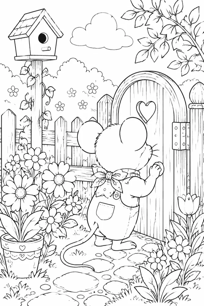 Cute Mouse Cute mouse garden setting coloring page