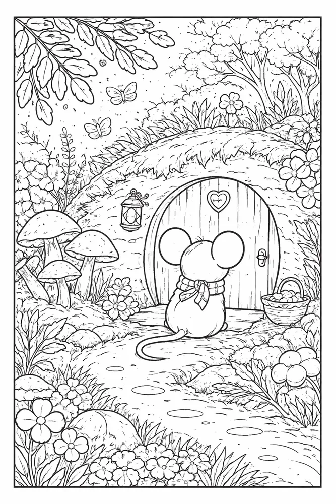 Cute Mouse Cute mouse habitat background coloring page