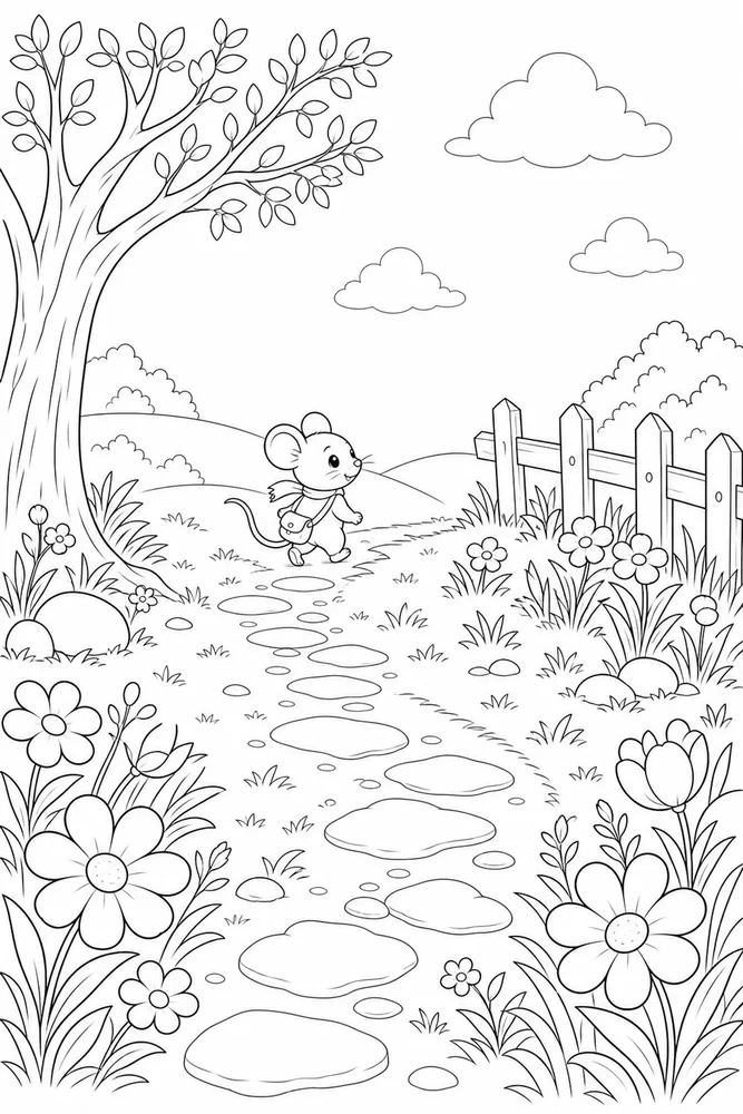 Cute Mouse Cute mouse outdoor path coloring page