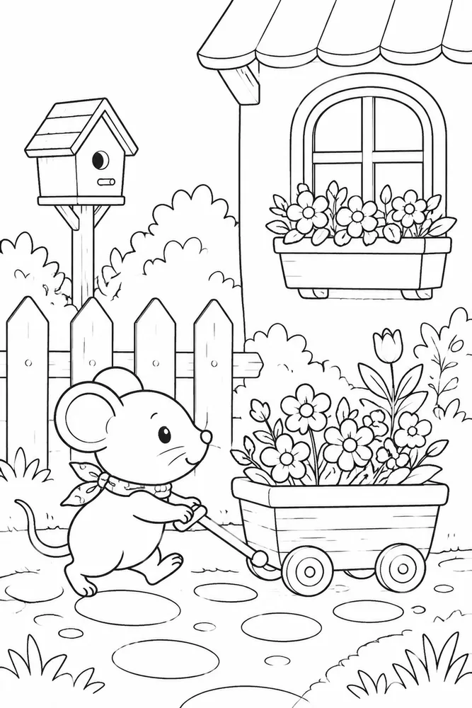 Cute Mouse Cute mouse simple scene coloring page