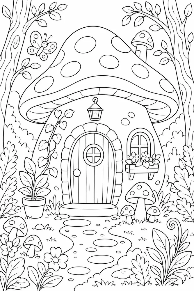 Cute Mushroom Mushroom Cozy Door coloring page