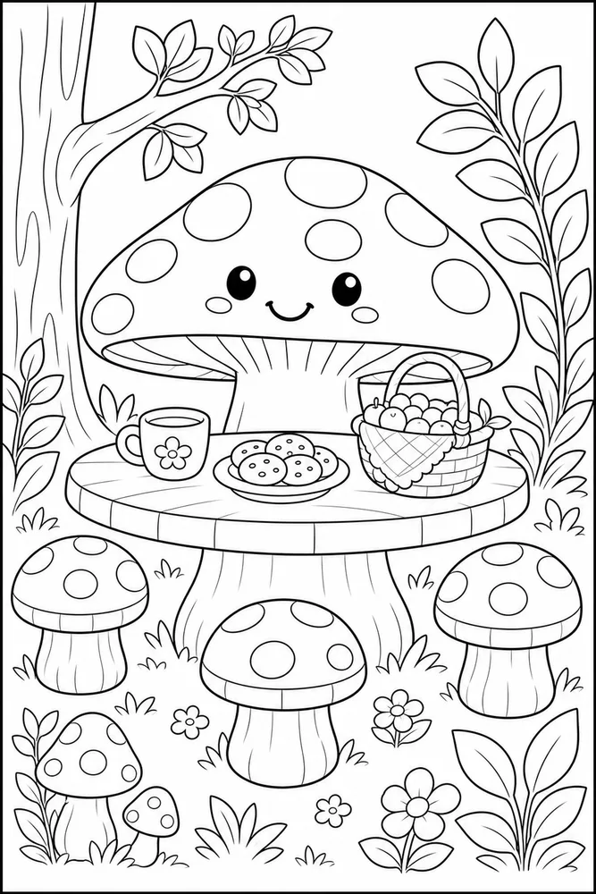 Cute Mushroom Mushroom Picnic Table coloring page