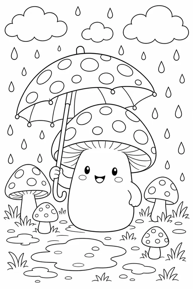 Cute Mushroom Mushroom Rain Umbrella coloring page