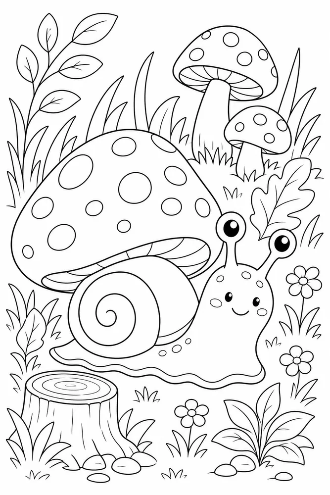 Cute Mushroom Mushroom Snail Friend coloring page
