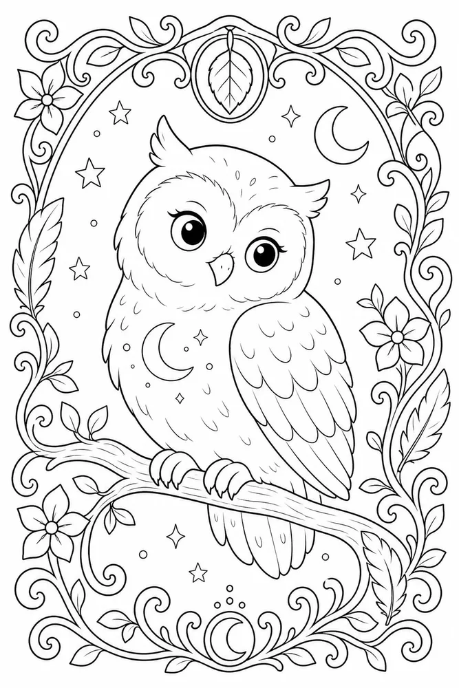 Cute Owl Cute owl decorative border coloring page
