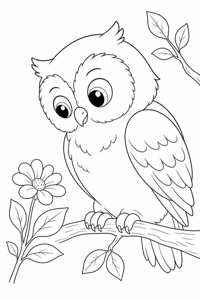 Cute Owl Coloring Pages preview: Cute Owl Cute owl front portrait coloring page