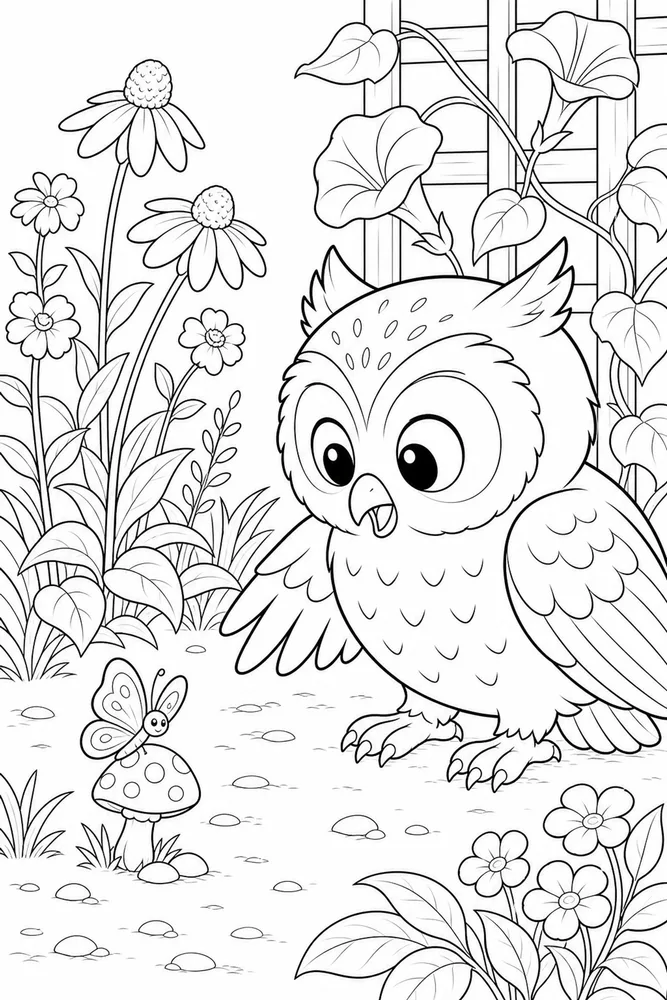 Cute Owl Cute owl garden setting coloring page