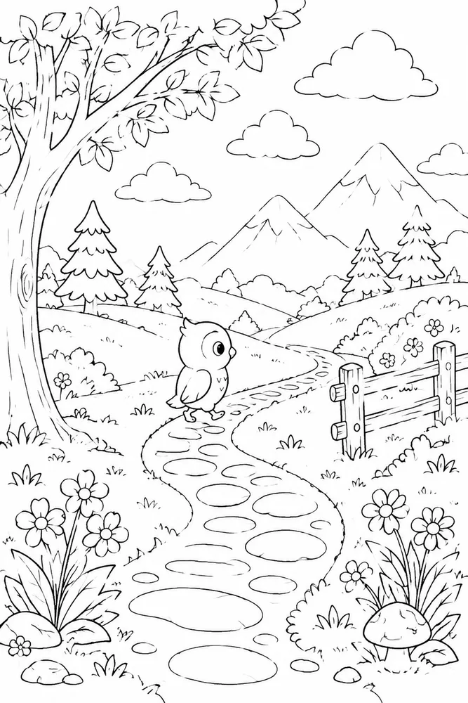 Cute Owl Cute owl outdoor path coloring page
