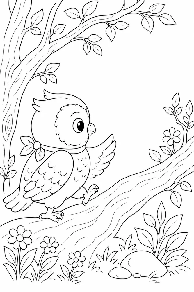 Cute Owl Cute owl simple scene coloring page