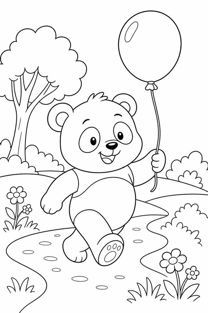 Cute Panda Panda Balloon Walk coloring page