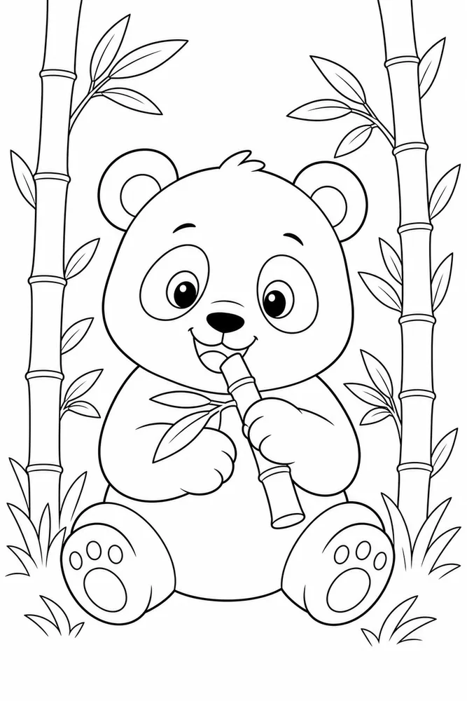 Cute Panda Coloring Pages preview: Cute Panda Panda Bamboo Snack coloring page