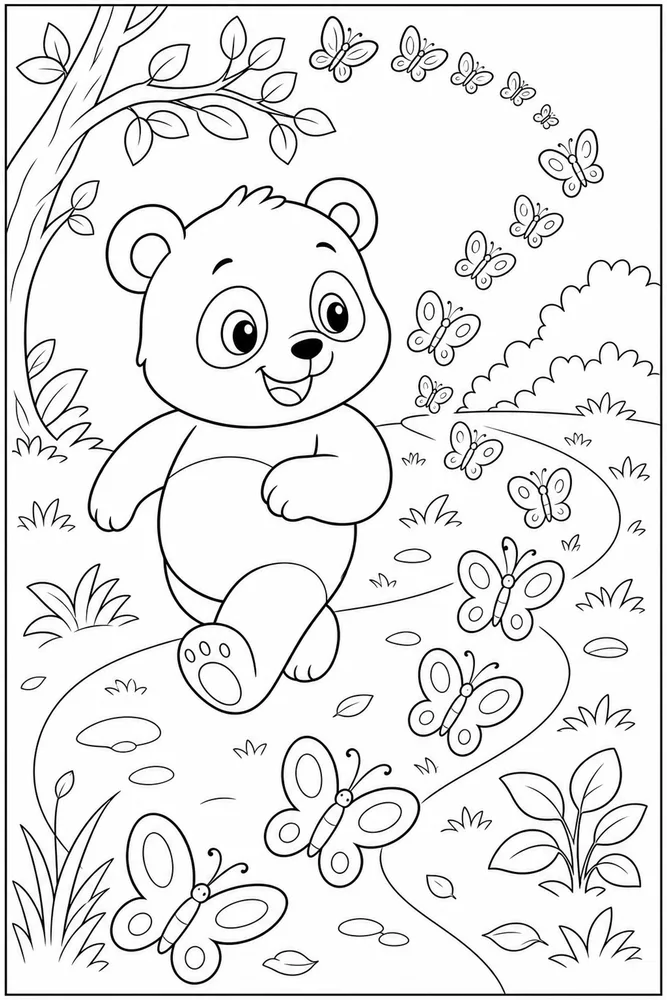 Cute Panda Panda Butterfly Path coloring page
