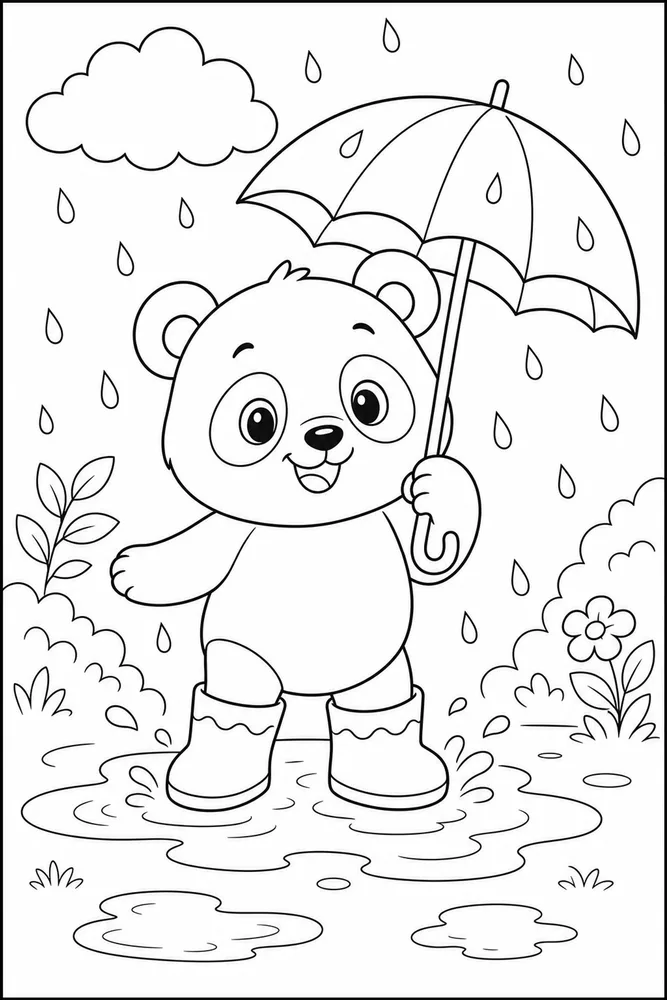 Cute Panda Panda Rain Boots coloring page