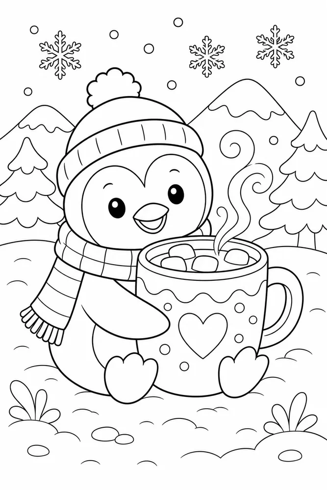 Cute Penguin Penguin Cocoa Mug coloring page