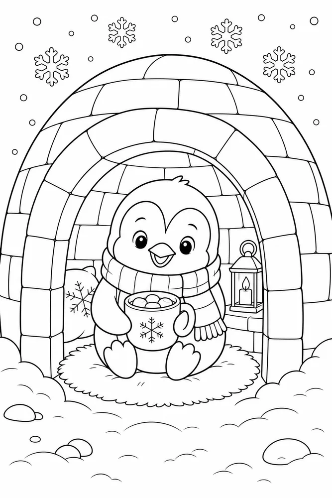 Cute Penguin Penguin Cozy Igloo coloring page
