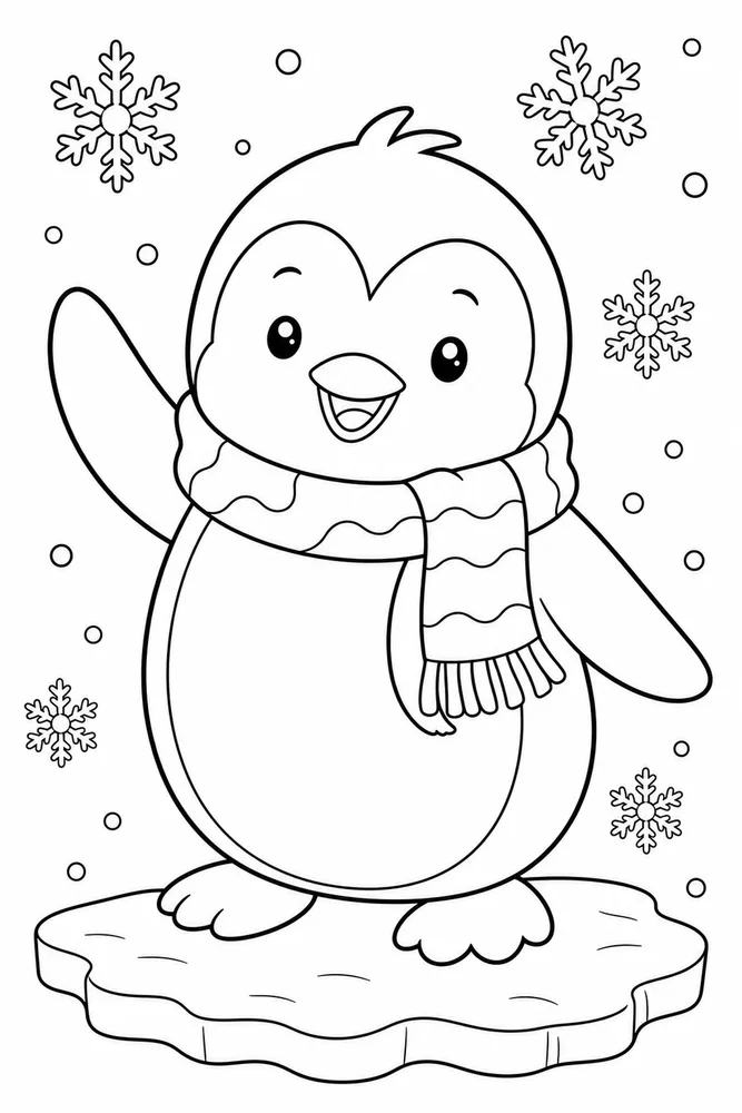Cute Penguin Coloring Pages preview: Cute Penguin Penguin Scarf Pose coloring page