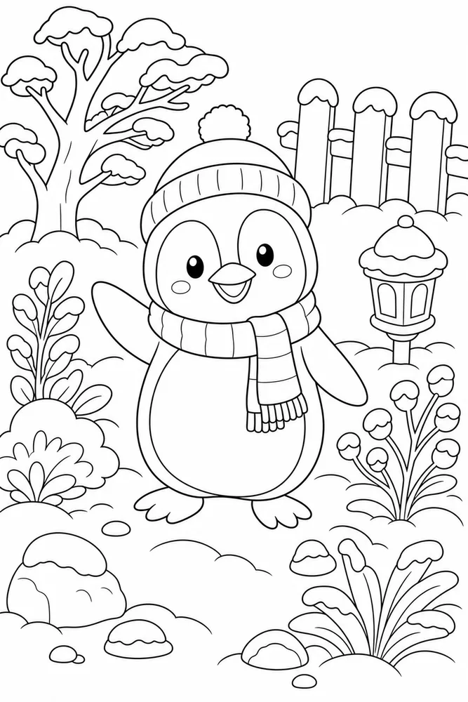 Cute Penguin Penguin Snow Garden coloring page