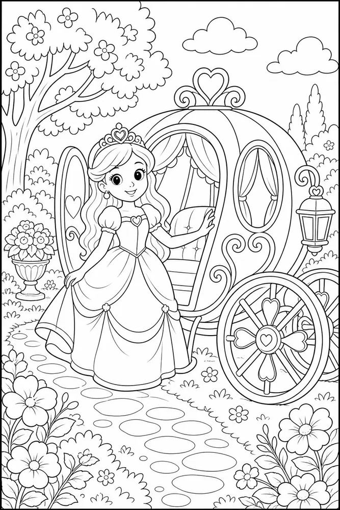 Cute Princess Princess Carriage Garden Generic coloring page