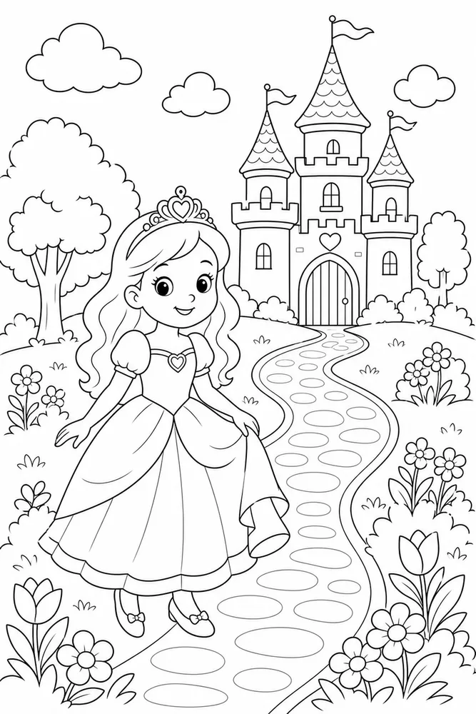 Cute Princess Princess Castle Path coloring page