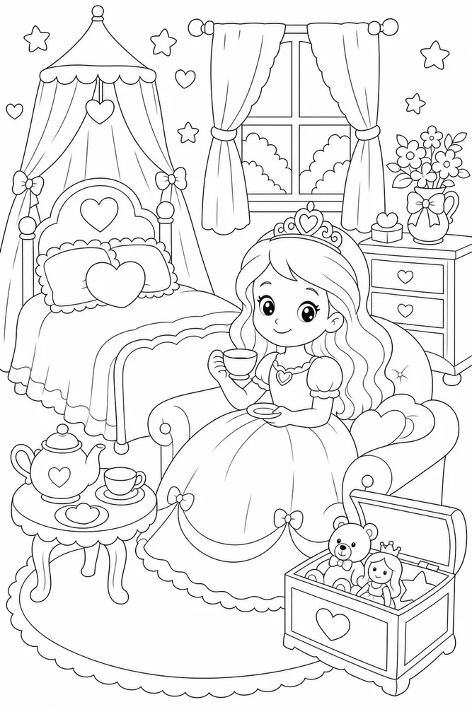 Cute Princess Princess Cozy Room coloring page