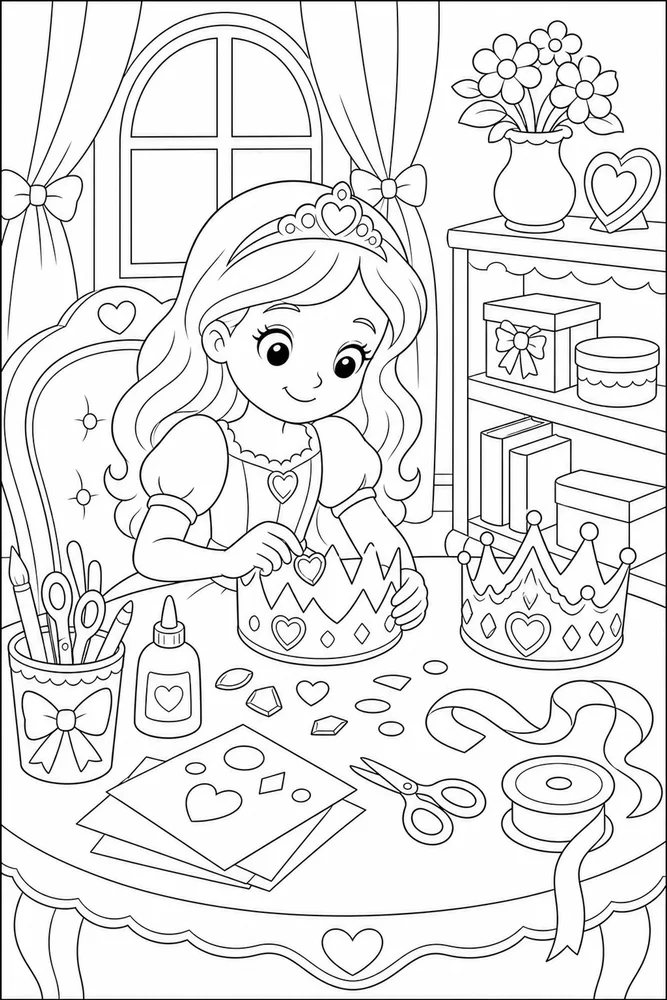 Cute Princess Princess Crown Craft Desk coloring page
