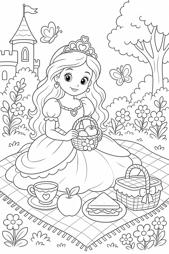 Cute Princess Princess Picnic Blanket coloring page