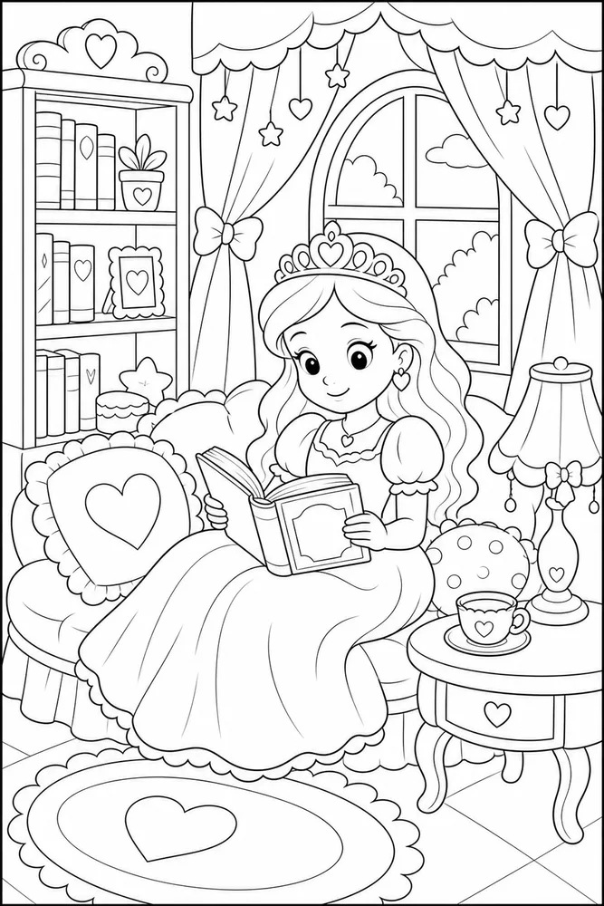 Cute Princess Princess Reading Nook coloring page