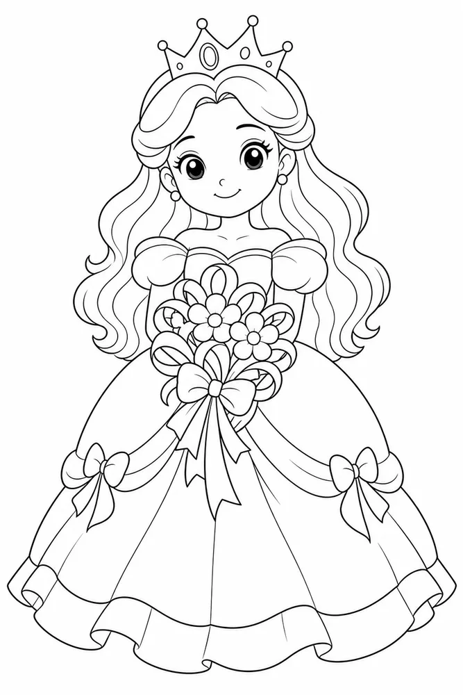 Cute Princess Princess Ribbon Bouquet coloring page