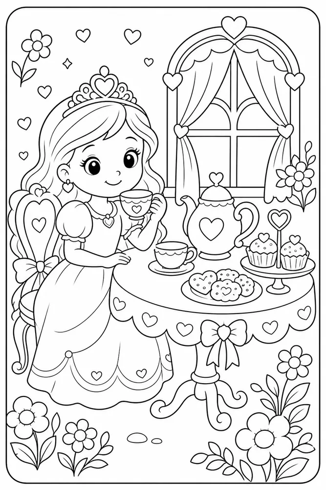Cute Princess Princess Tea Table coloring page