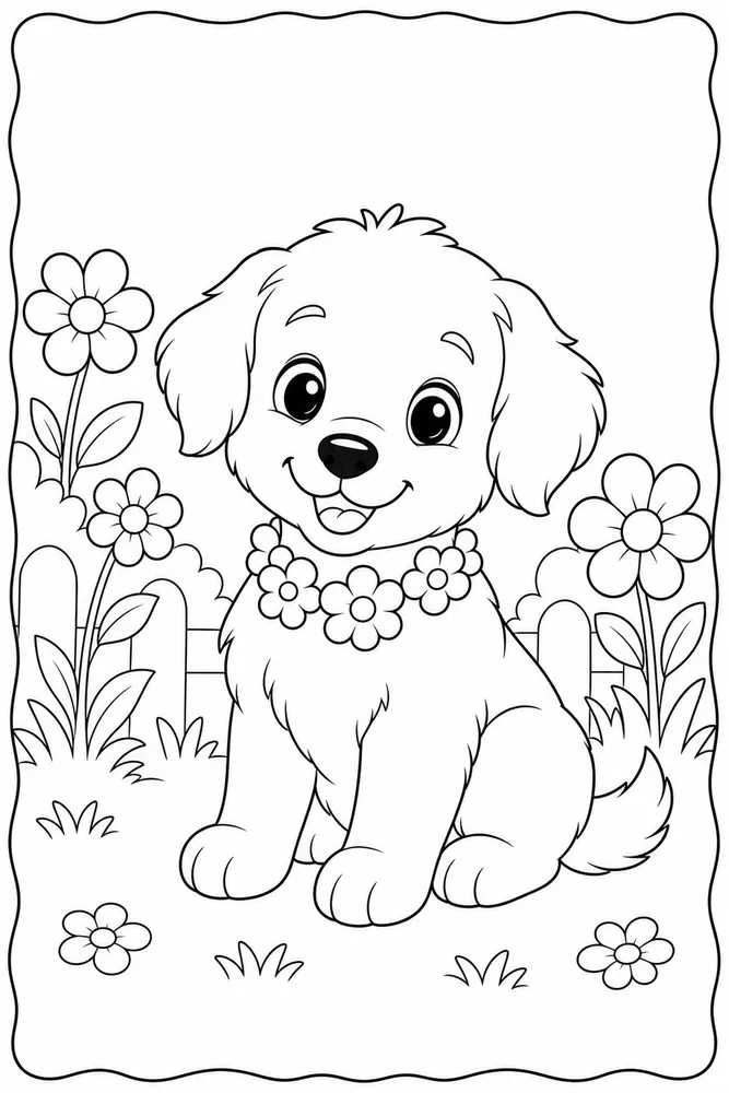 Cute Puppy Coloring Pages preview: Cute Puppy Puppy Flower Collar coloring page