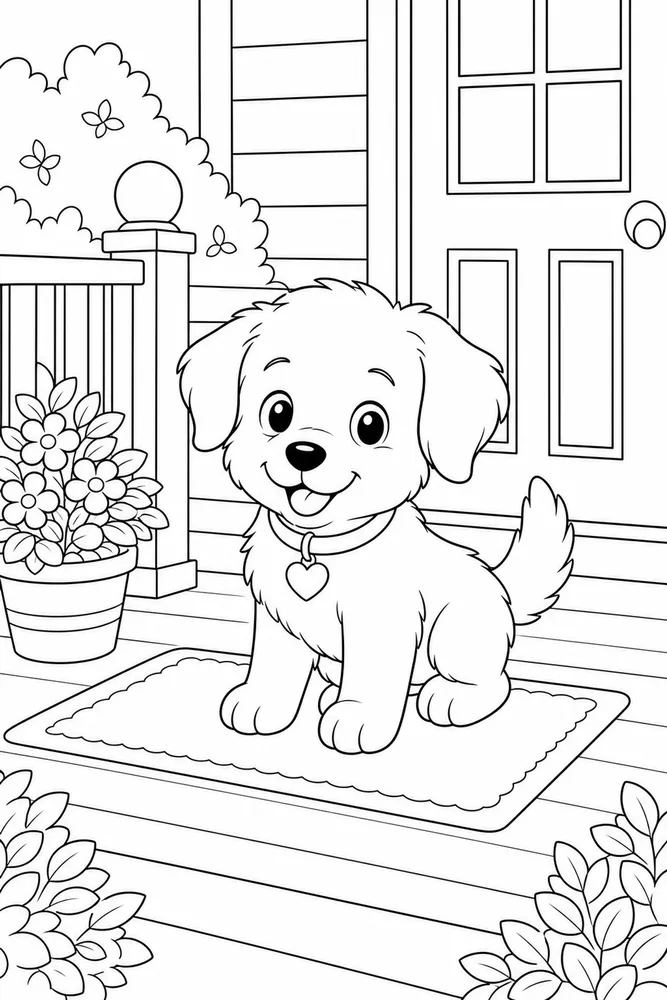 Cute Puppy Puppy Front Porch coloring page
