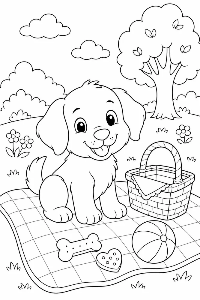 Cute Puppy Puppy Picnic Blanket coloring page