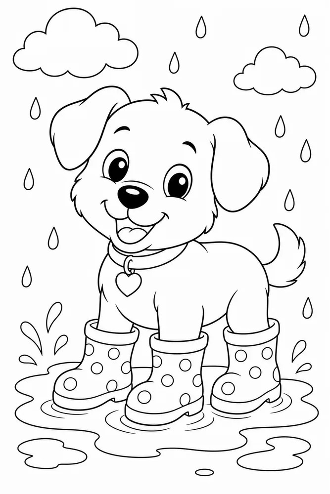 Cute Puppy Puppy Rain Boots coloring page