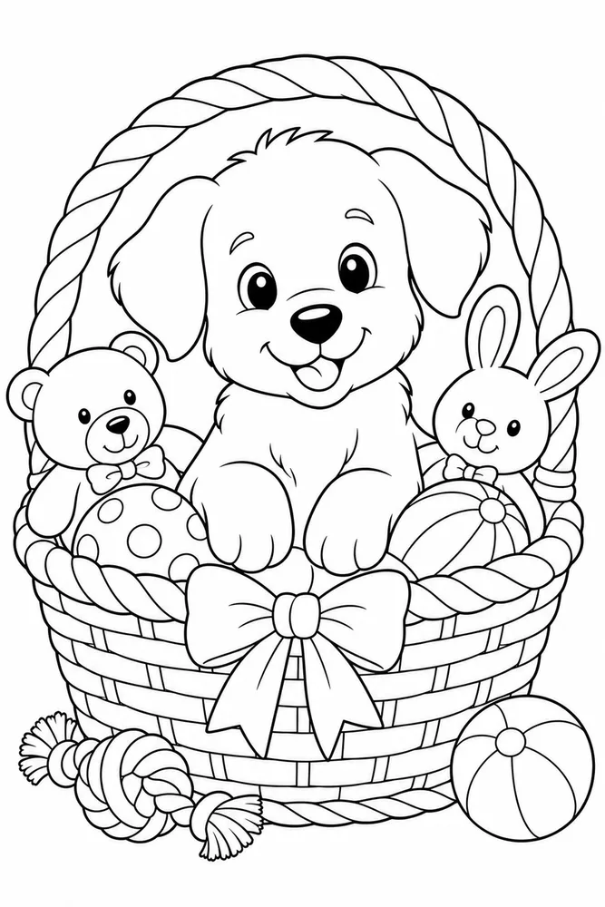 Cute Puppy Puppy Toy Basket coloring page