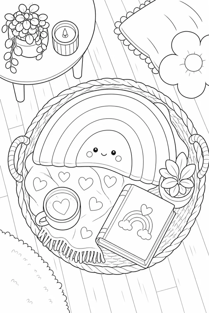 Cute Rainbow Cute rainbow cozy indoor moment coloring page
