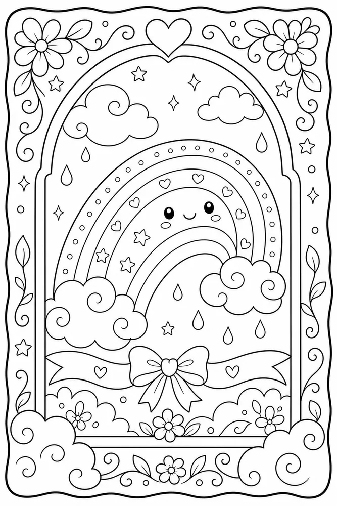 Cute Rainbow Cute rainbow decorative border coloring page